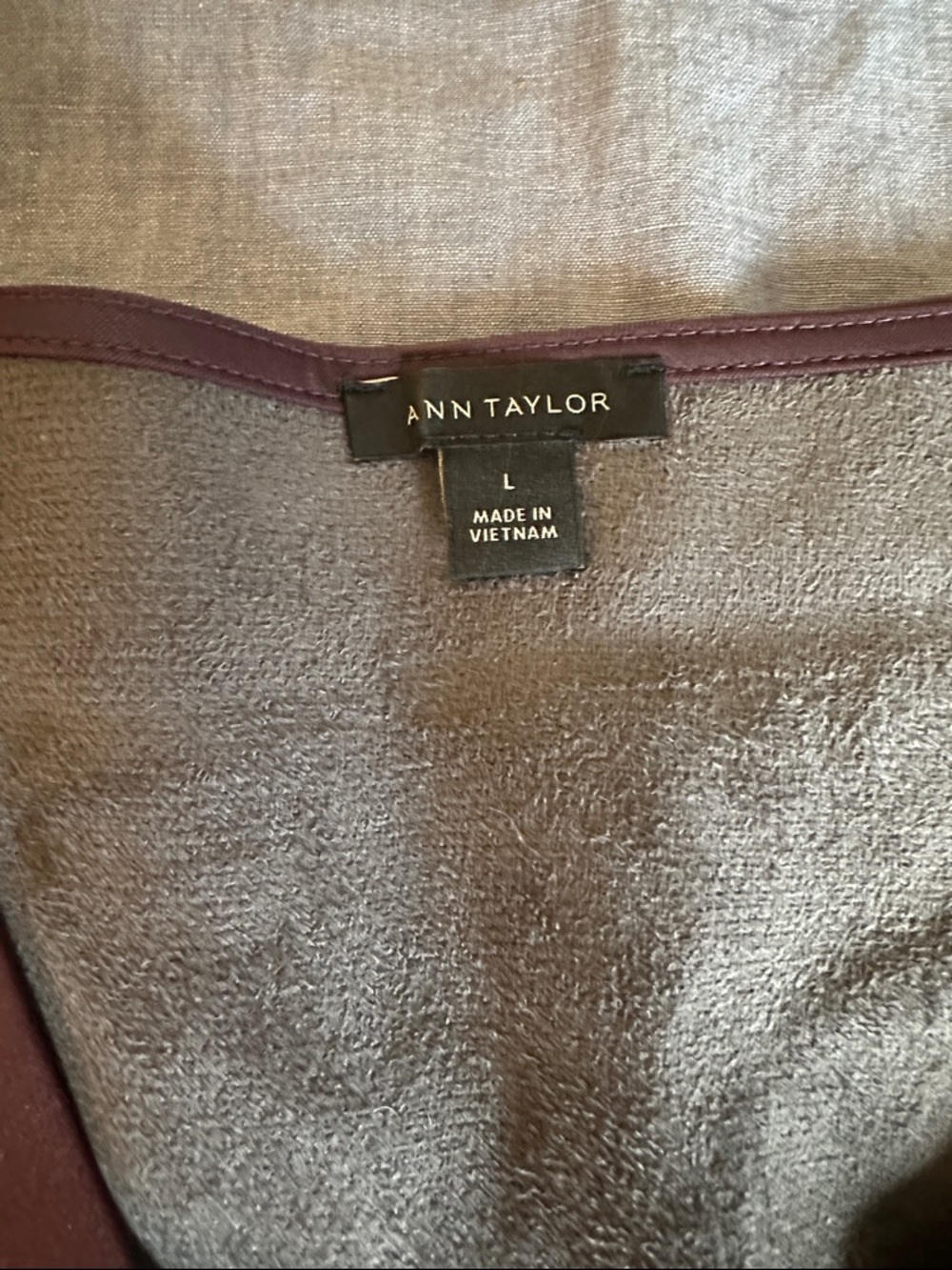 Ann Taylor Burgundy Faux Leather V-Neck Peplum Blouse - Picture 2 of 5